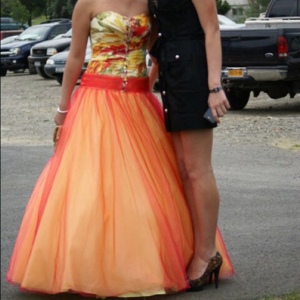 Burnt Orange & Yellow Prom Dress